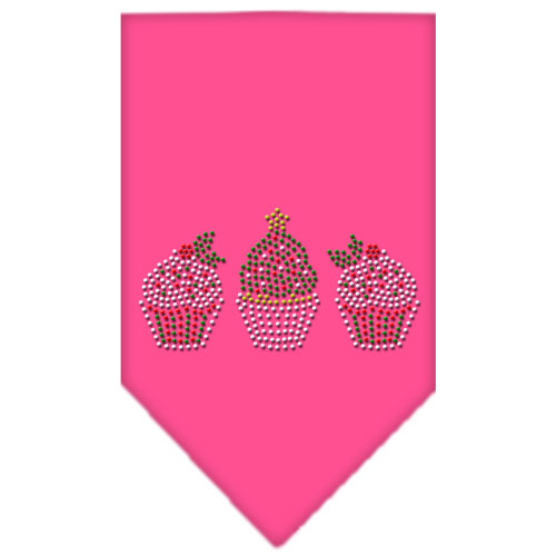 Christmas Cupcakes Rhinestone Bandana Bright Pink Large